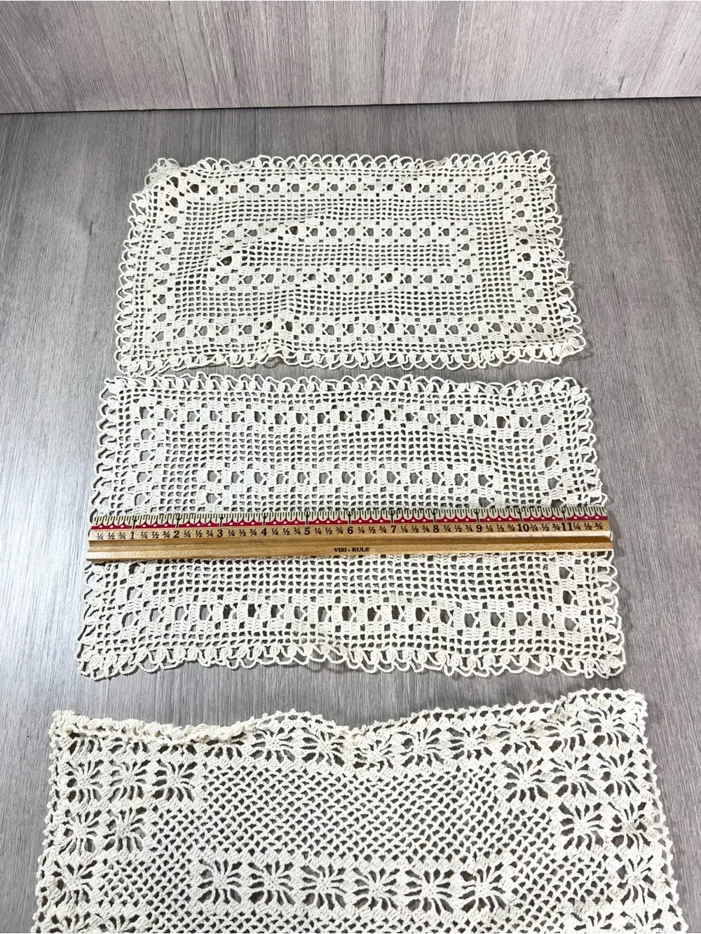 Vintage crochet lace doilies Rectangular 4 pieces dresser scarf runner doily